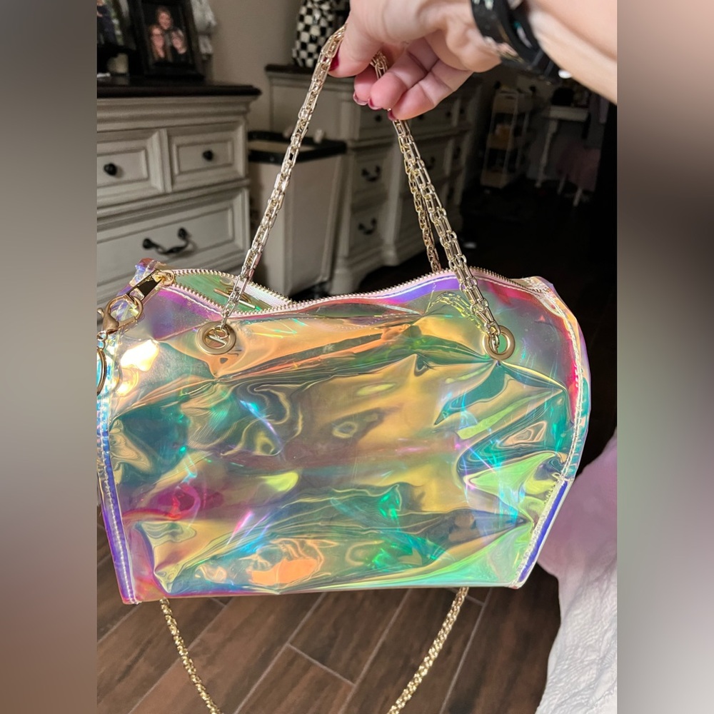 Holographic Iridescent Chain Shoulder Bag Festival Party Clear Purse